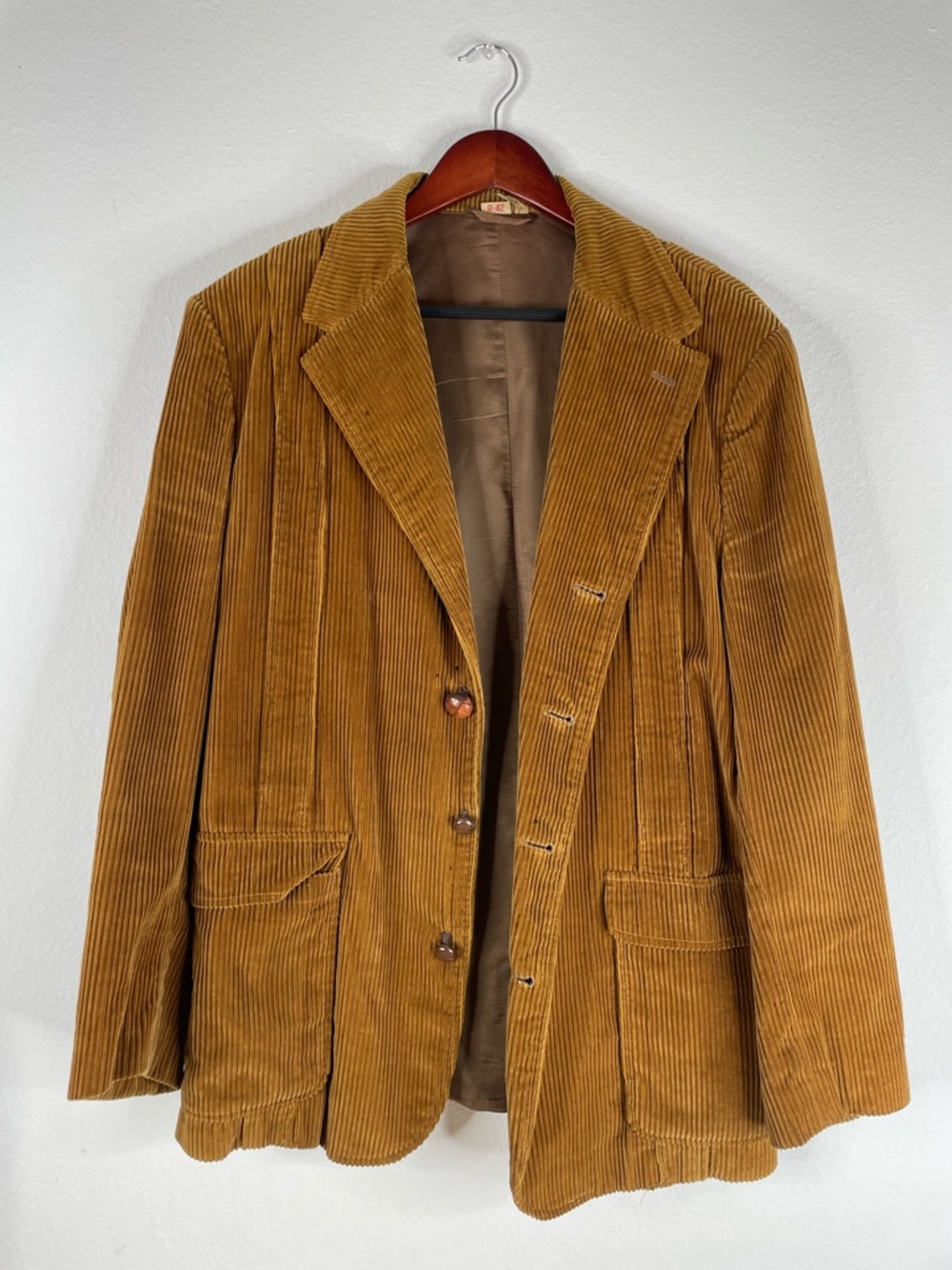 Vintage 70s Wide Wale Corduroy Blazer Men's 42R Brown Japan Made Sport Coat - Picture 1 of 7